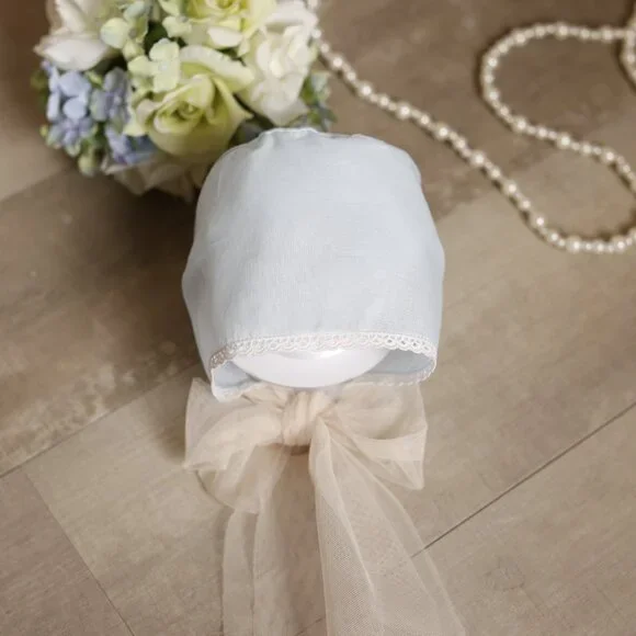 RARE Blue Vintage Newborn Diaper Set With Bonnet Lace and Tulle Newborn NWOT - Picture 4 of 9